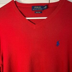 Ralph Lauren V-Neck Sweater  Vibrant Red Prime Cotton